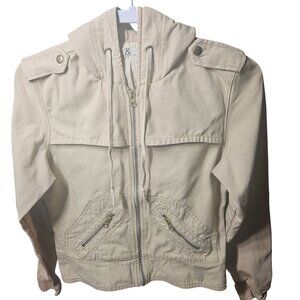 Mike & Chris Womens Beige Hooded Jacket With Zipper & Pockets S Cotton Blend